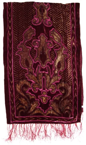 Brown   Pink Floral Patterned Devore Velvet Scarf (160 x 52cm)