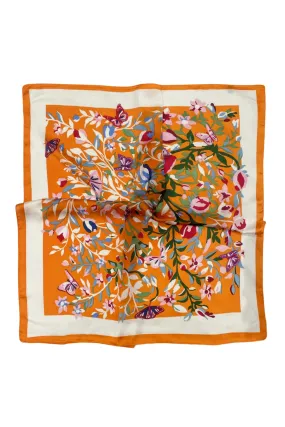 Butterfly Floral Border Print Square Scarf - Orange