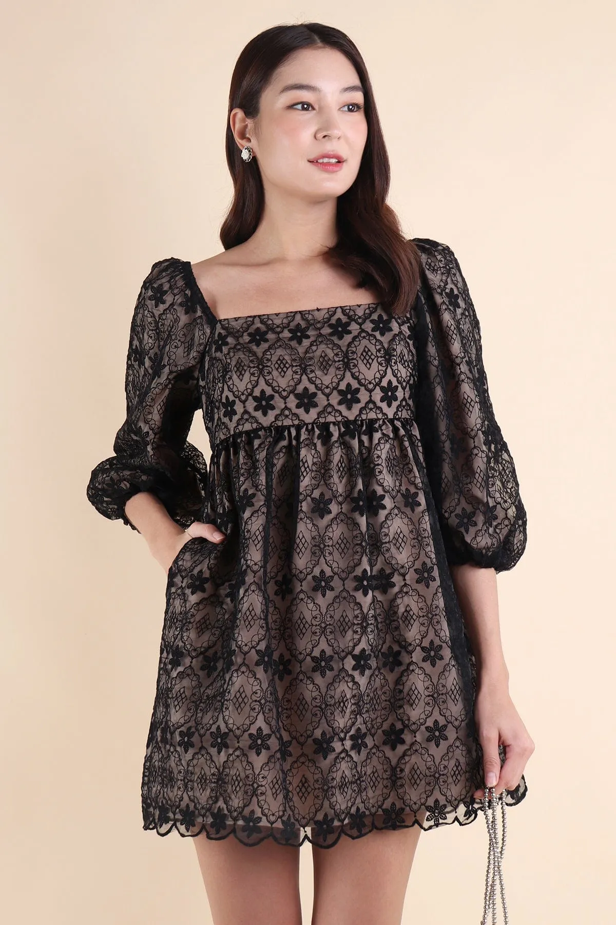 CAMELLIA LACE DRESS IN BLACK