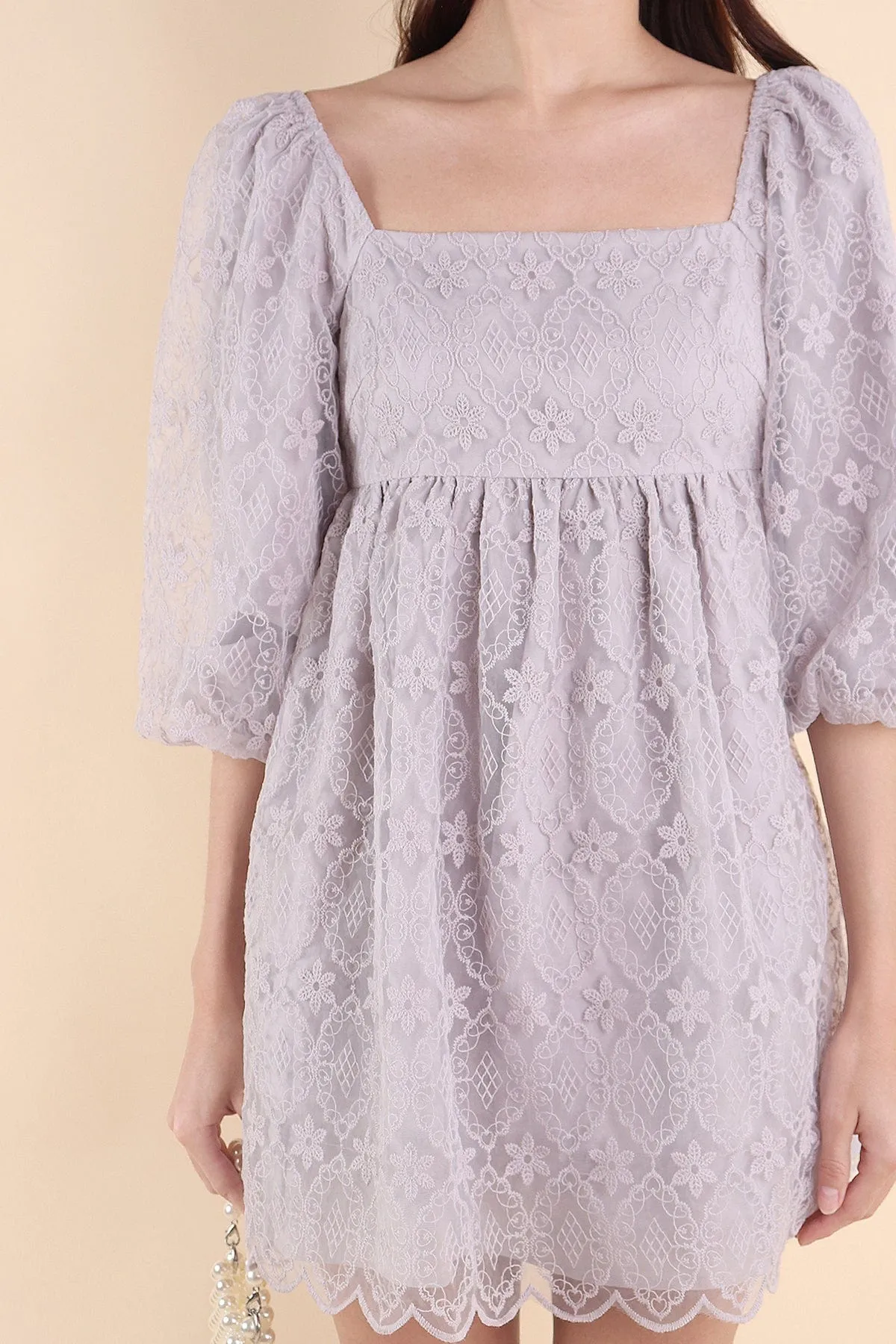 CAMELLIA LACE DRESS IN PERIWINKLE GREY