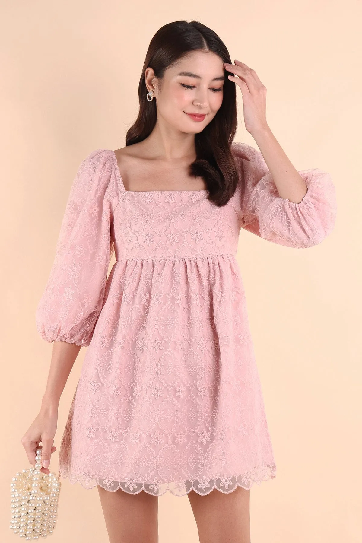 CAMELLIA LACE DRESS IN PINK