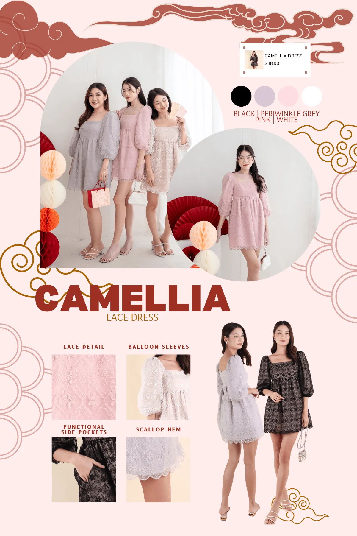 CAMELLIA LACE DRESS IN PINK