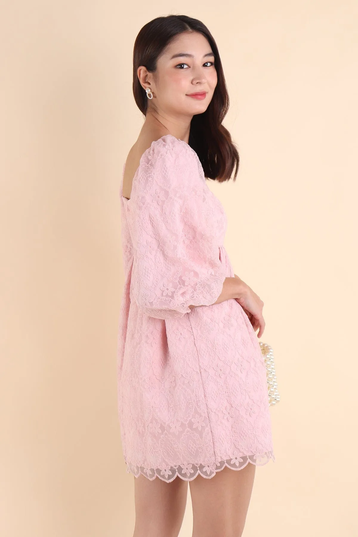 CAMELLIA LACE DRESS IN PINK