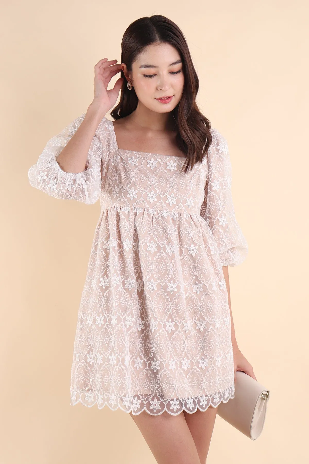 CAMELLIA LACE DRESS IN WHITE