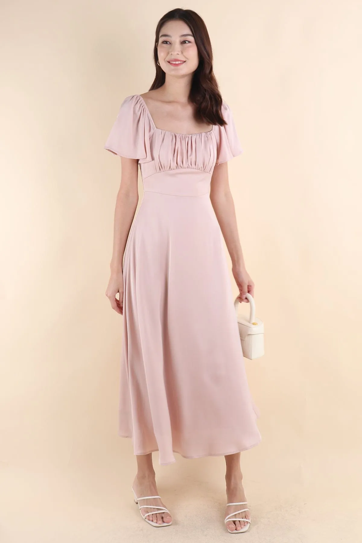 CARMELLIA FLUTTERS MAXI DRESS IN PINK