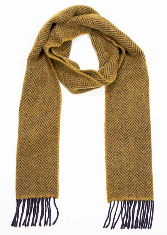 Cashmere Merino Scarf | Mustard Navy Herringbone