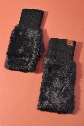 C.C. Faux Fur Fingerless Gloves in Black