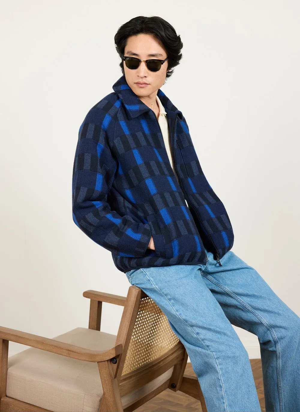 Check Anderson Wool Fleece | Wool | Blue