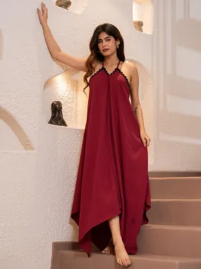 Cherry Red Soft Crepe Night Maxi