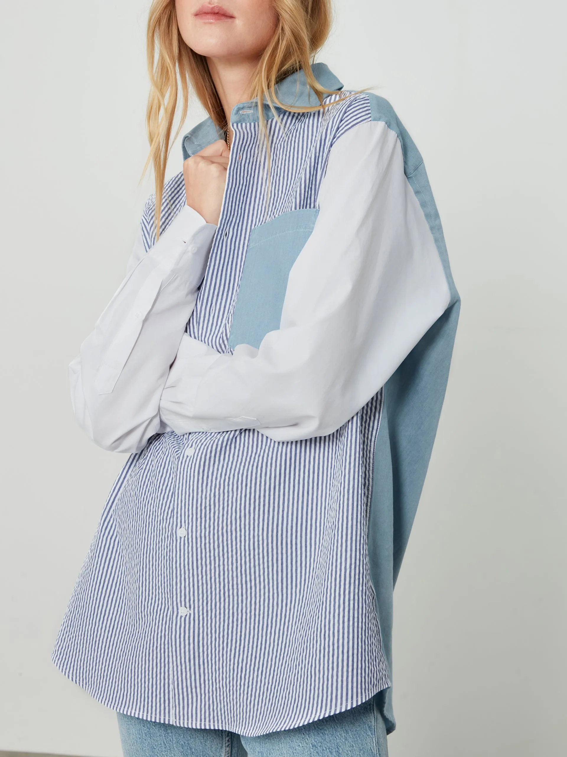 Chessie chambray, blue patchwork shirt