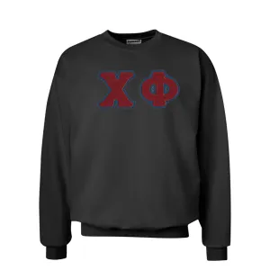 Chi Phi Black Crew Neck Sweatshirt with Sewn On Letters