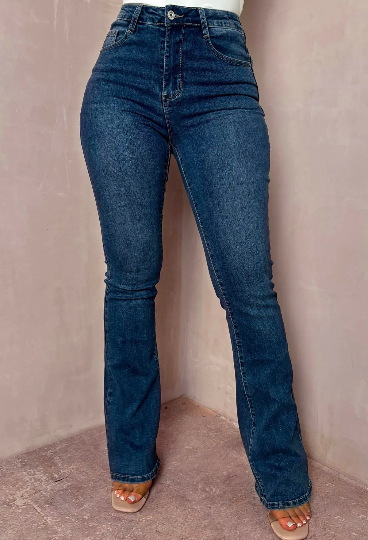 Christiane Mid Blue Stretch Push Up Flared Jeans