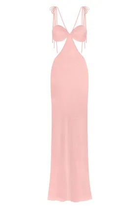 CLASSIC CUT-OUT SHEER MAXI DRESS IN SALMON PINK