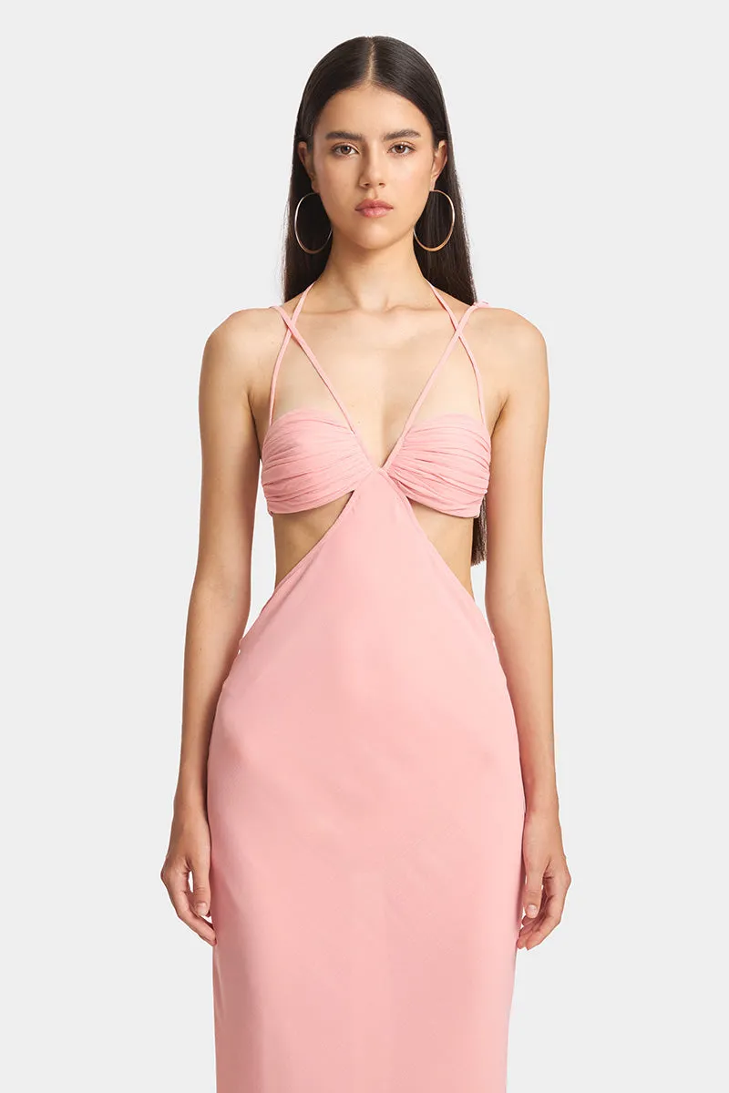 CLASSIC CUT-OUT SHEER MAXI DRESS IN SALMON PINK