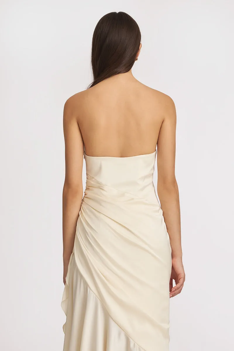 CORSET DRAPED DRESS IN BEIGE