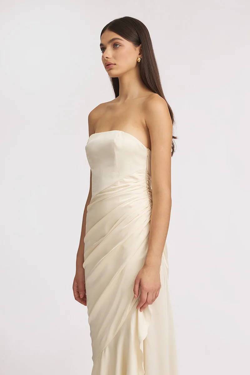 CORSET DRAPED DRESS IN BEIGE