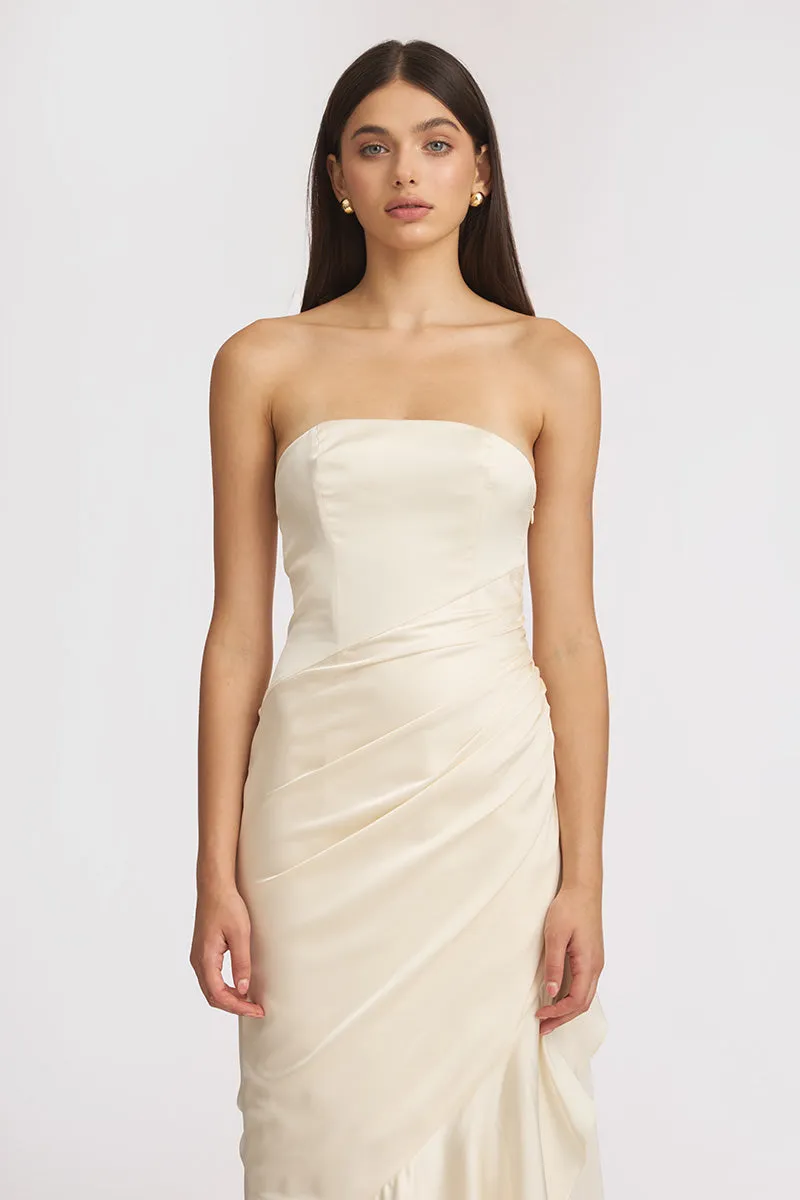 CORSET DRAPED DRESS IN BEIGE