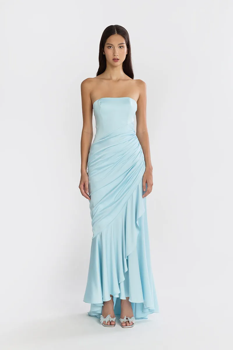 CORSET DRAPED DRESS IN BLUE