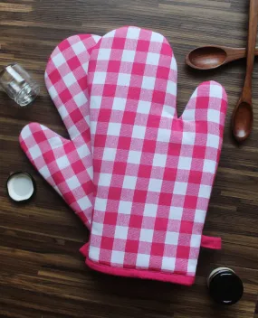 Cotton Gingham Check Rose Oven Gloves Pack Of 2