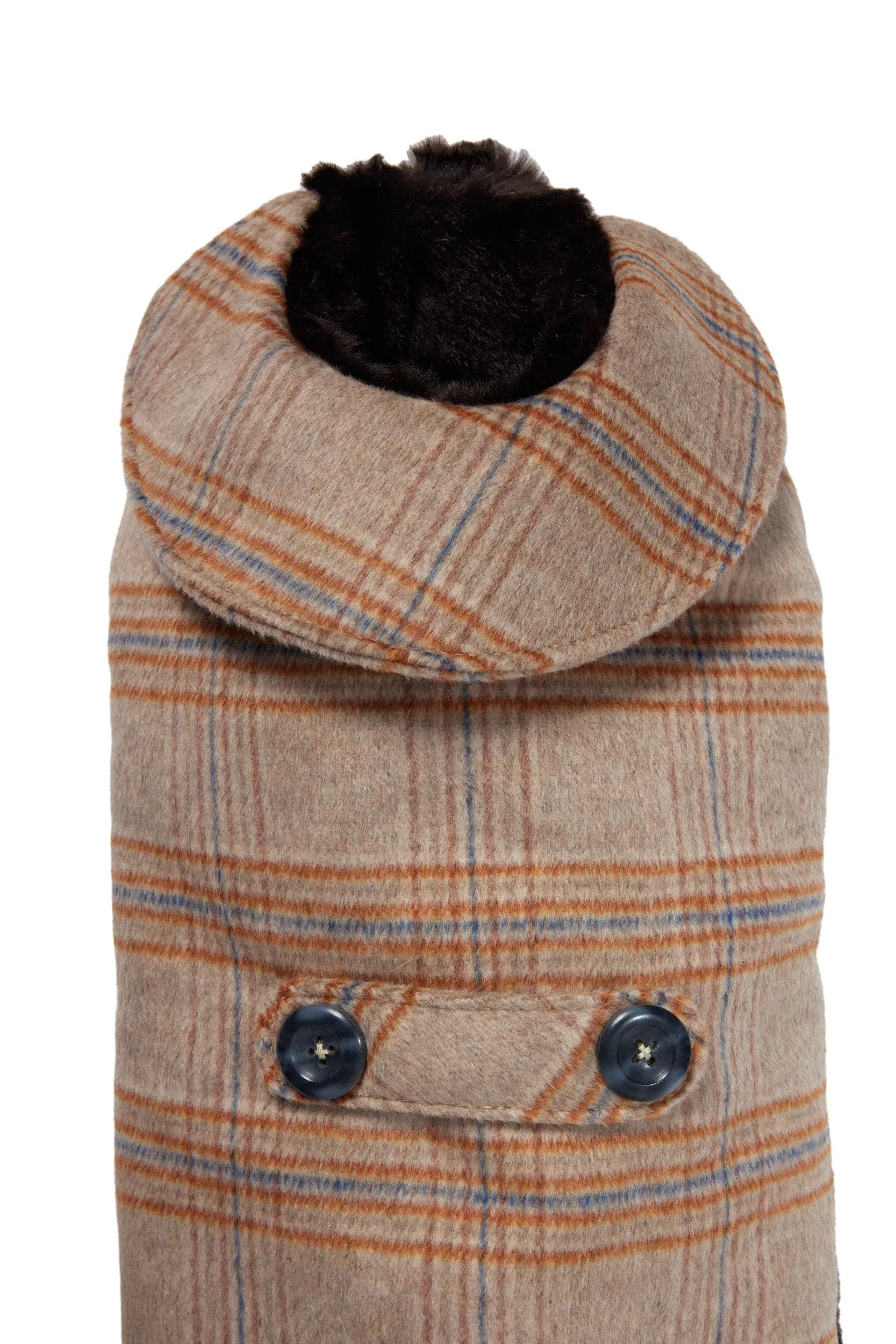 Couture Cashmere Coat w/ Faux Fur Lining - Beige and Orange Plaid