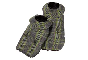 Couture Cashmere Coat w/ Faux Fur Lining - Gray and Green Plaid