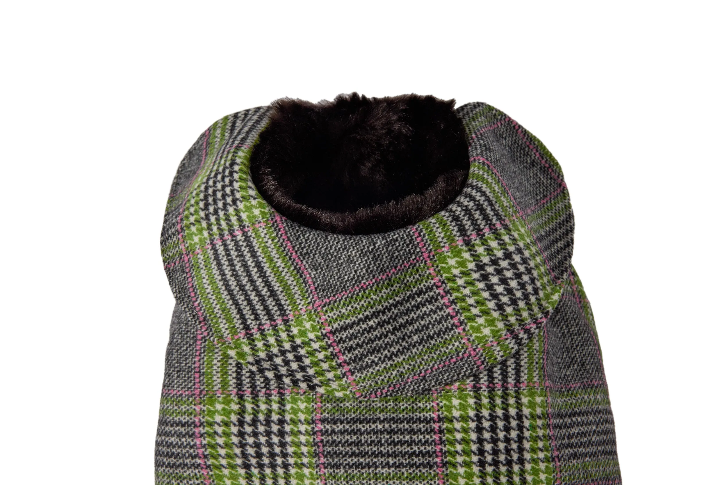 Couture Cashmere Coat w/ Faux Fur Lining - Gray and Green Plaid