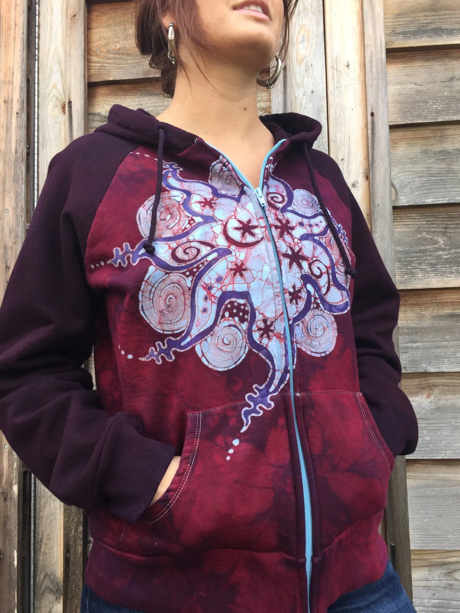 Crimson Star Handmade Batik Hoodie