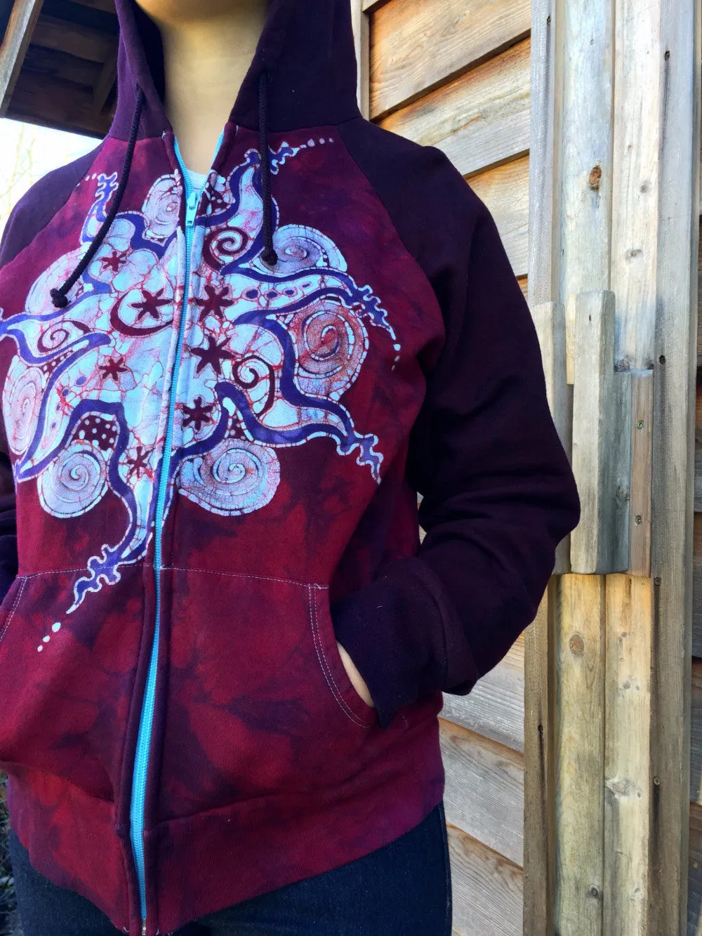 Crimson Star Handmade Batik Hoodie