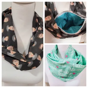 Customizable Knit Infinity Scarf with Optional Hidden Pocket: Feminist Prints