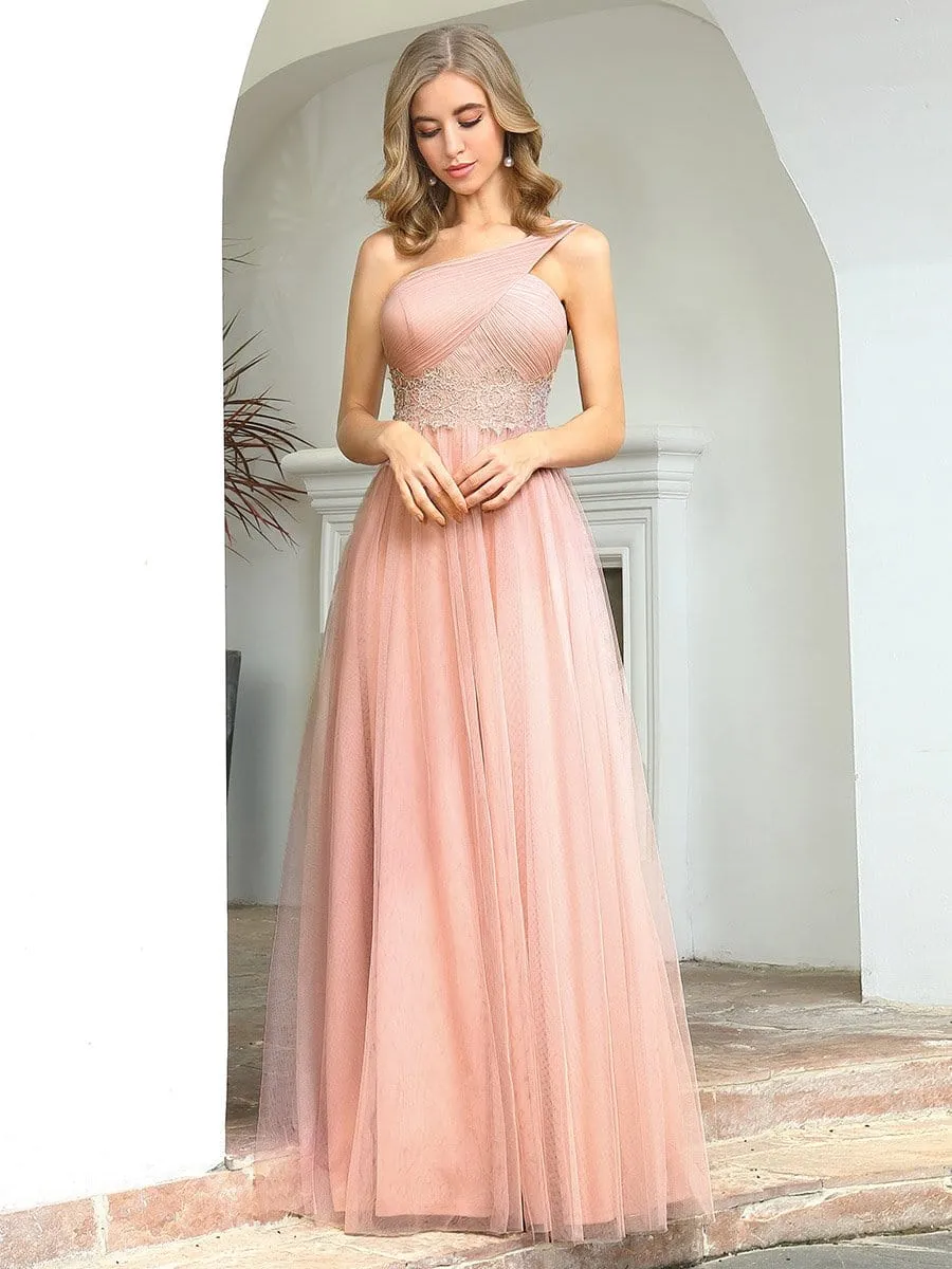 Cute One Shoulder Ruched Bridesmaid Dress with Appliques