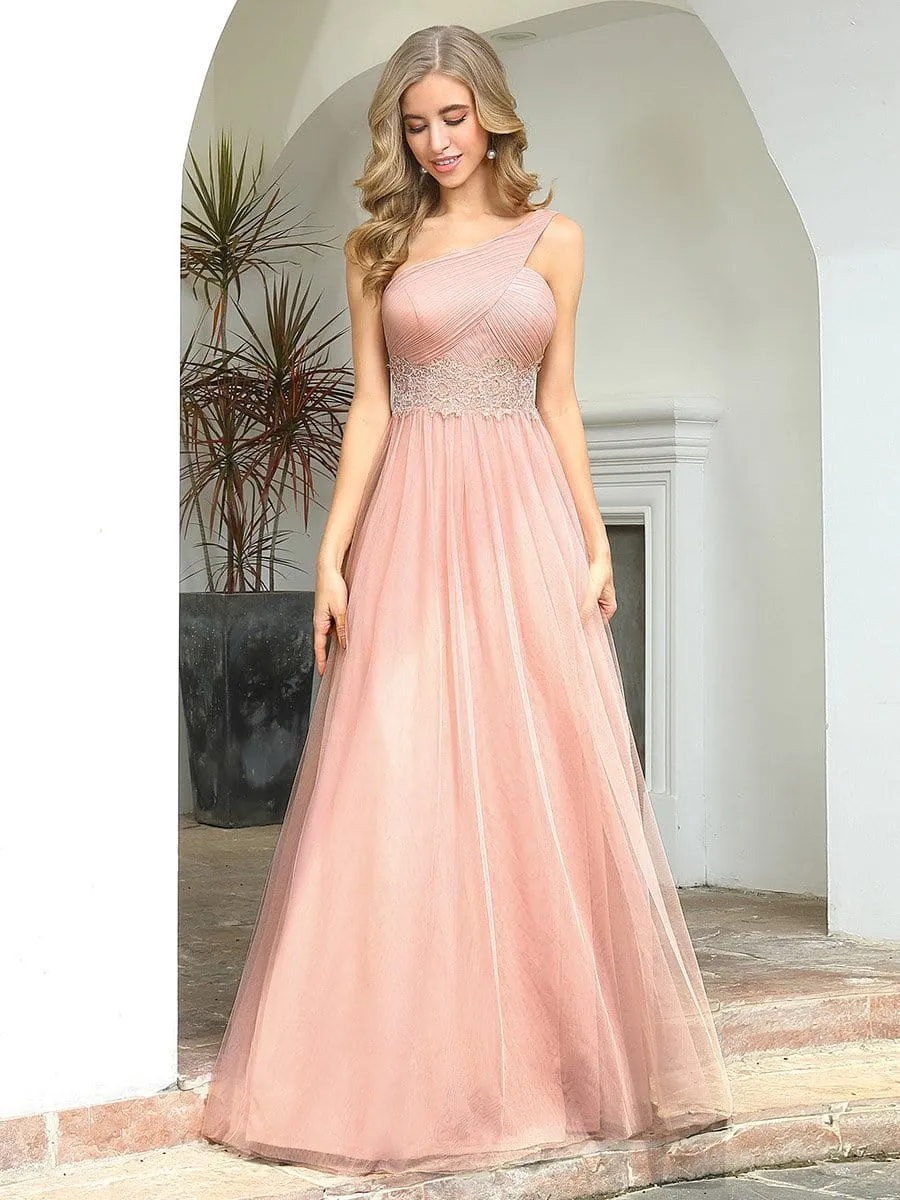 Cute One Shoulder Ruched Bridesmaid Dress with Appliques