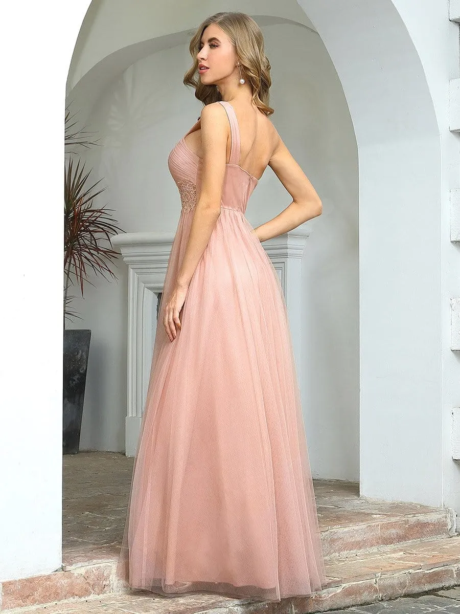 Cute One Shoulder Ruched Bridesmaid Dress with Appliques