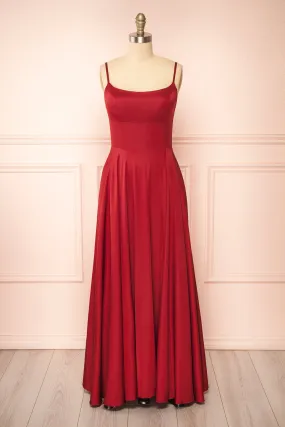 Darcy Burgundy | Maxi Satin Dress w/ Slit