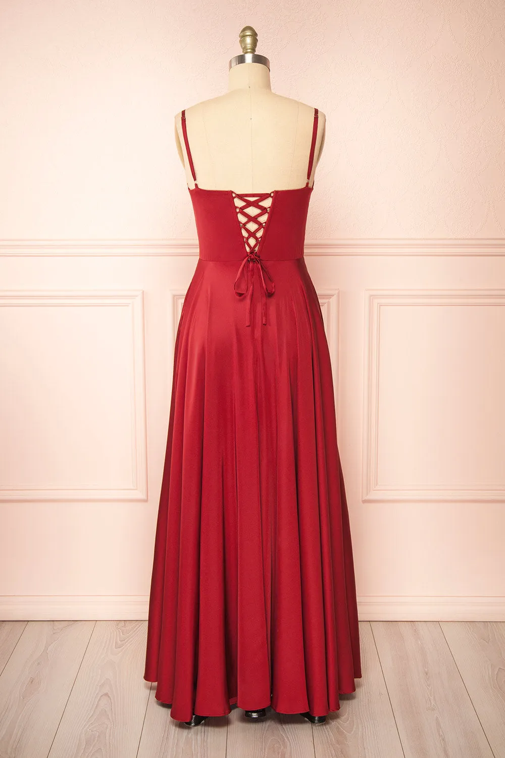 Darcy Burgundy | Maxi Satin Dress w/ Slit