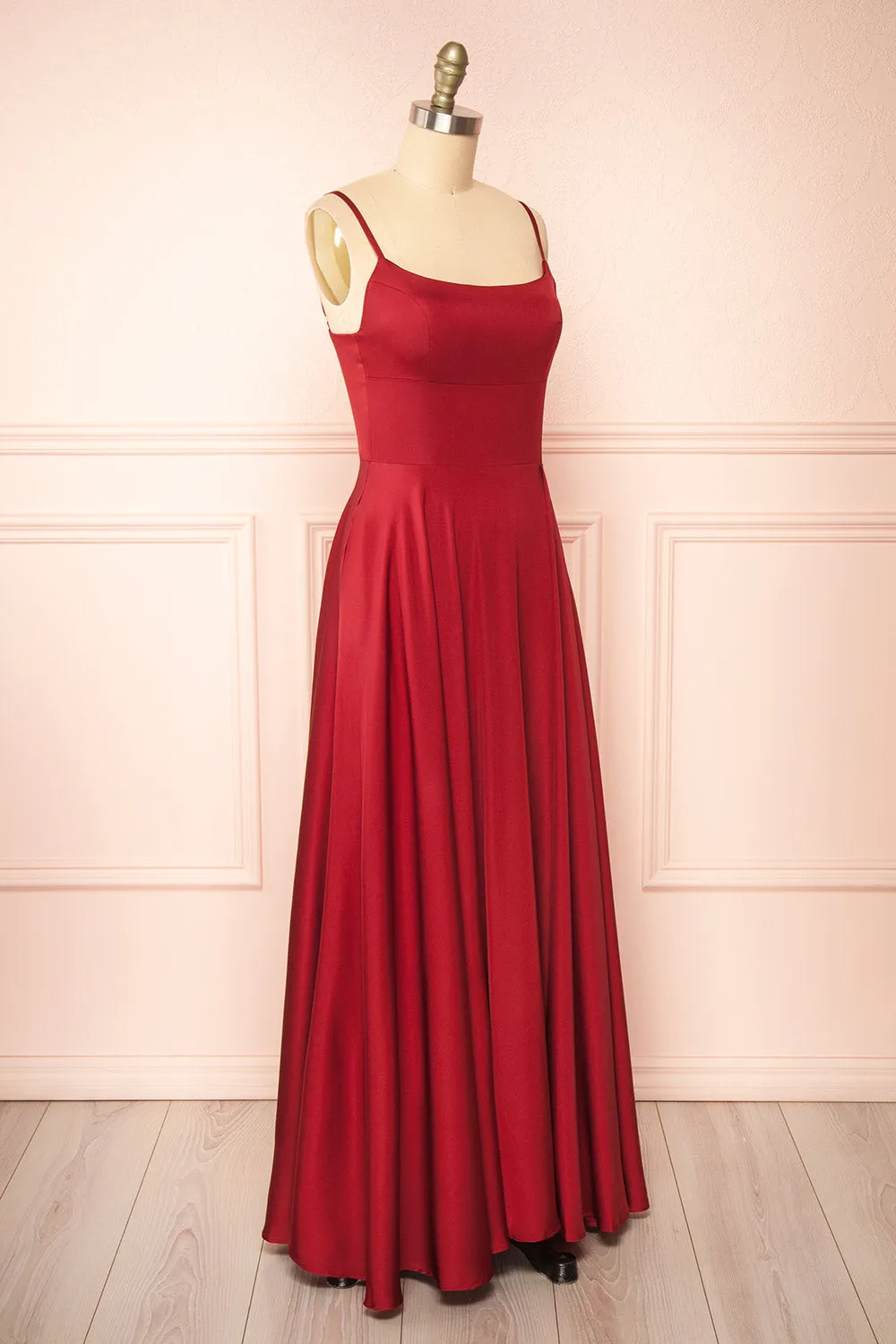 Darcy Burgundy | Maxi Satin Dress w/ Slit