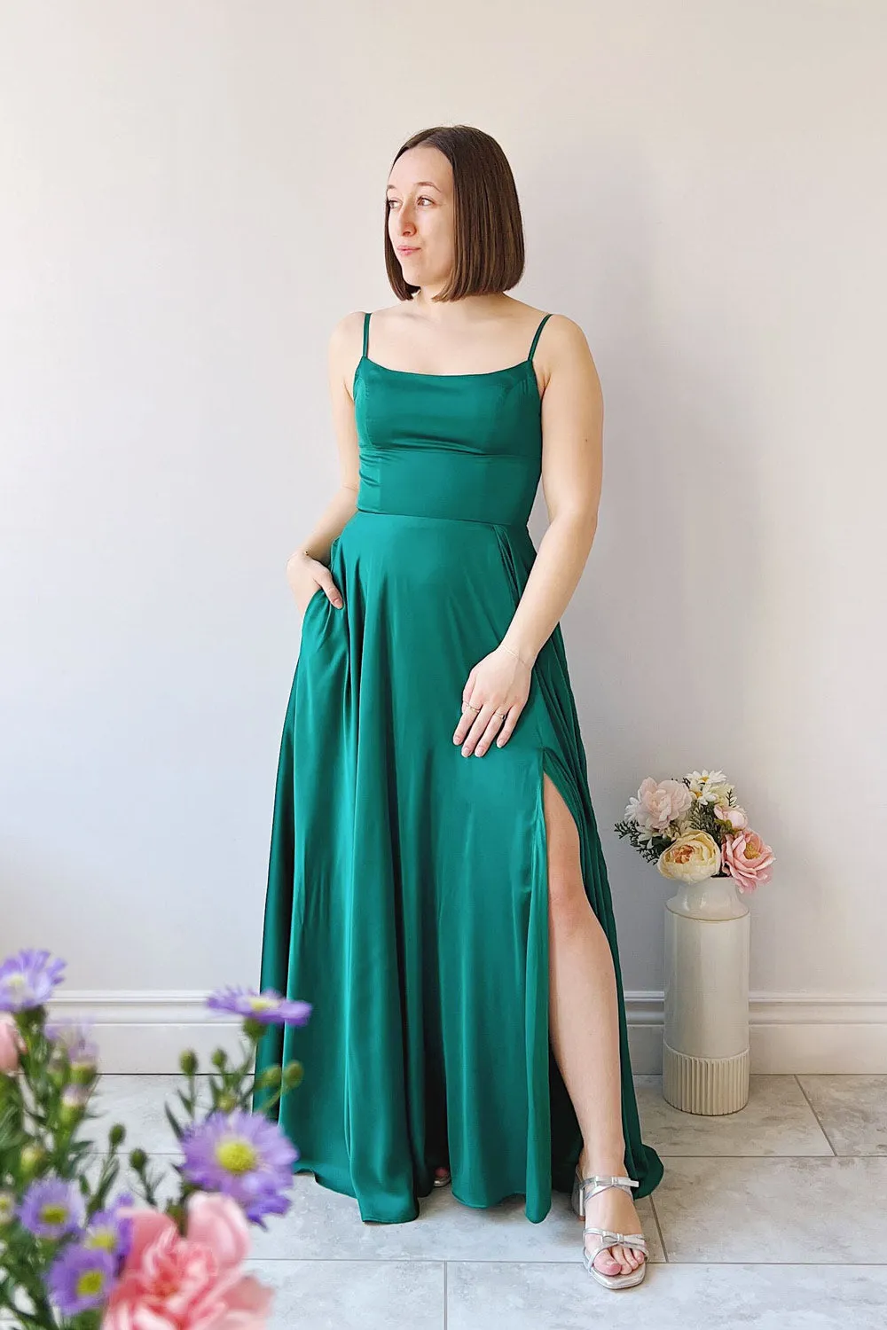 Darcy Green | Maxi Satin Dress w/ Slit