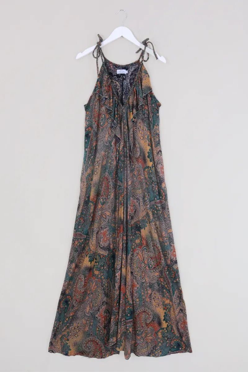 Delphi Braided Maxi Dress in Green Batik Paisley