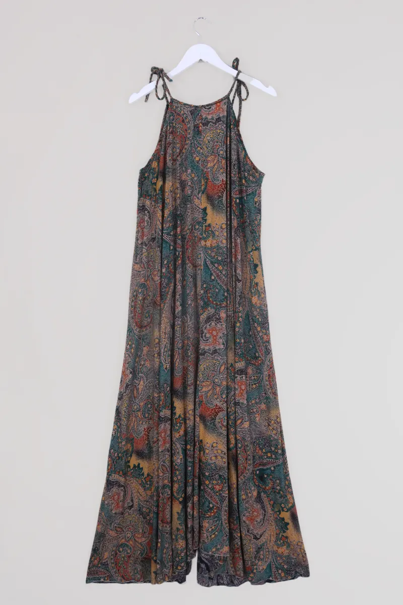 Delphi Braided Maxi Dress in Green Batik Paisley