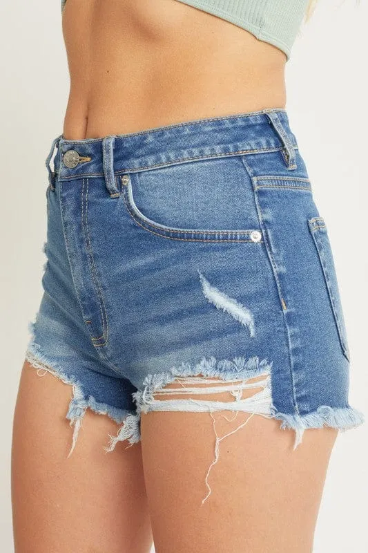 Distressed Fray Denim Shorts