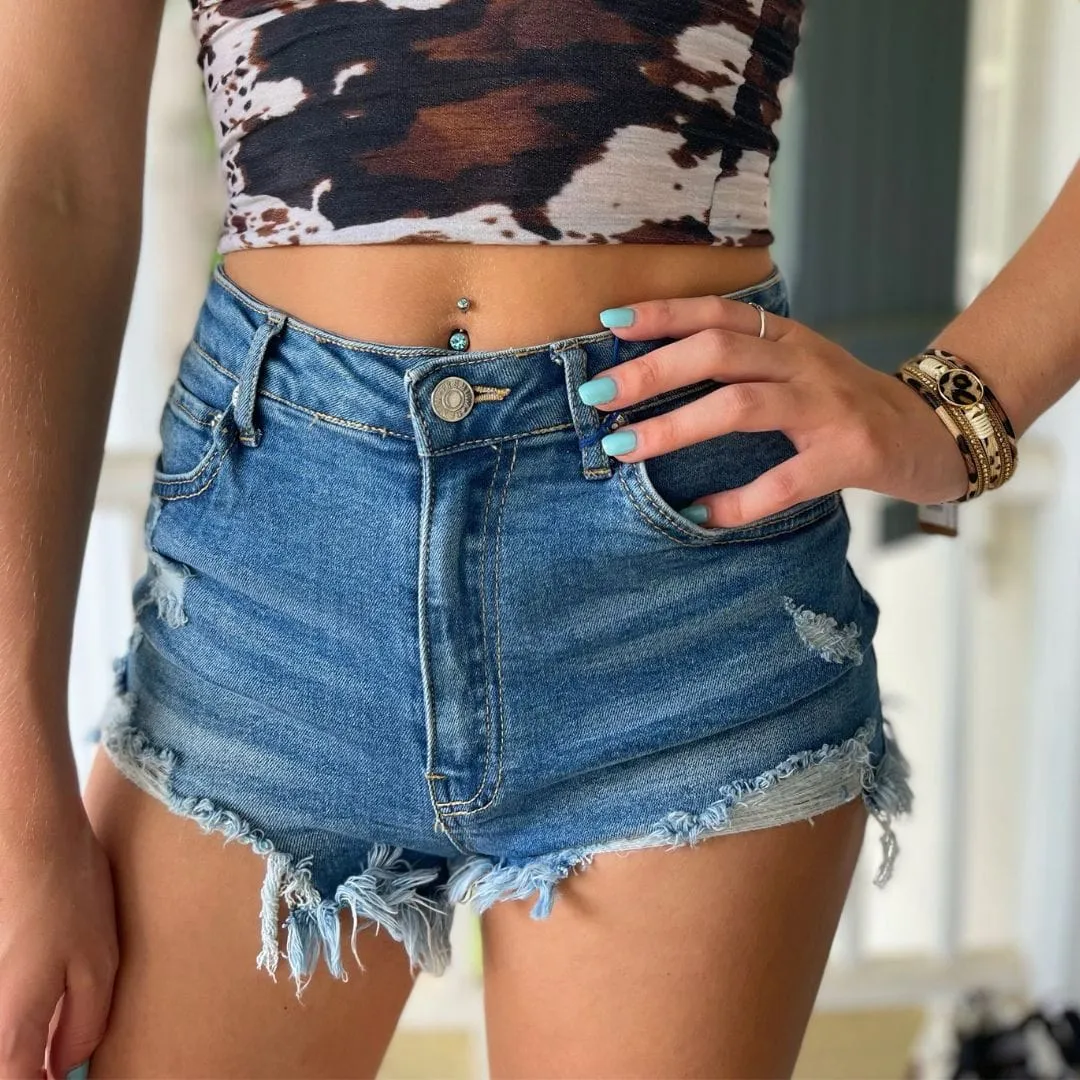 Distressed Fray Denim Shorts