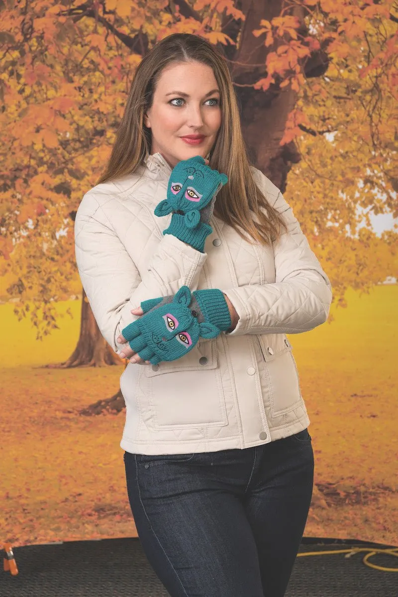 Dog Flip Mittens - Teal