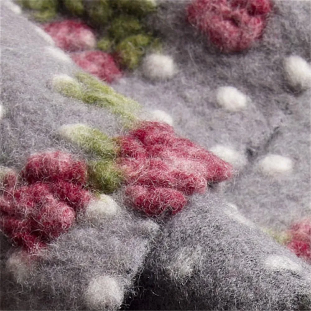 DOTTY & ROSES ON GREY ~ Felted Wool fabric