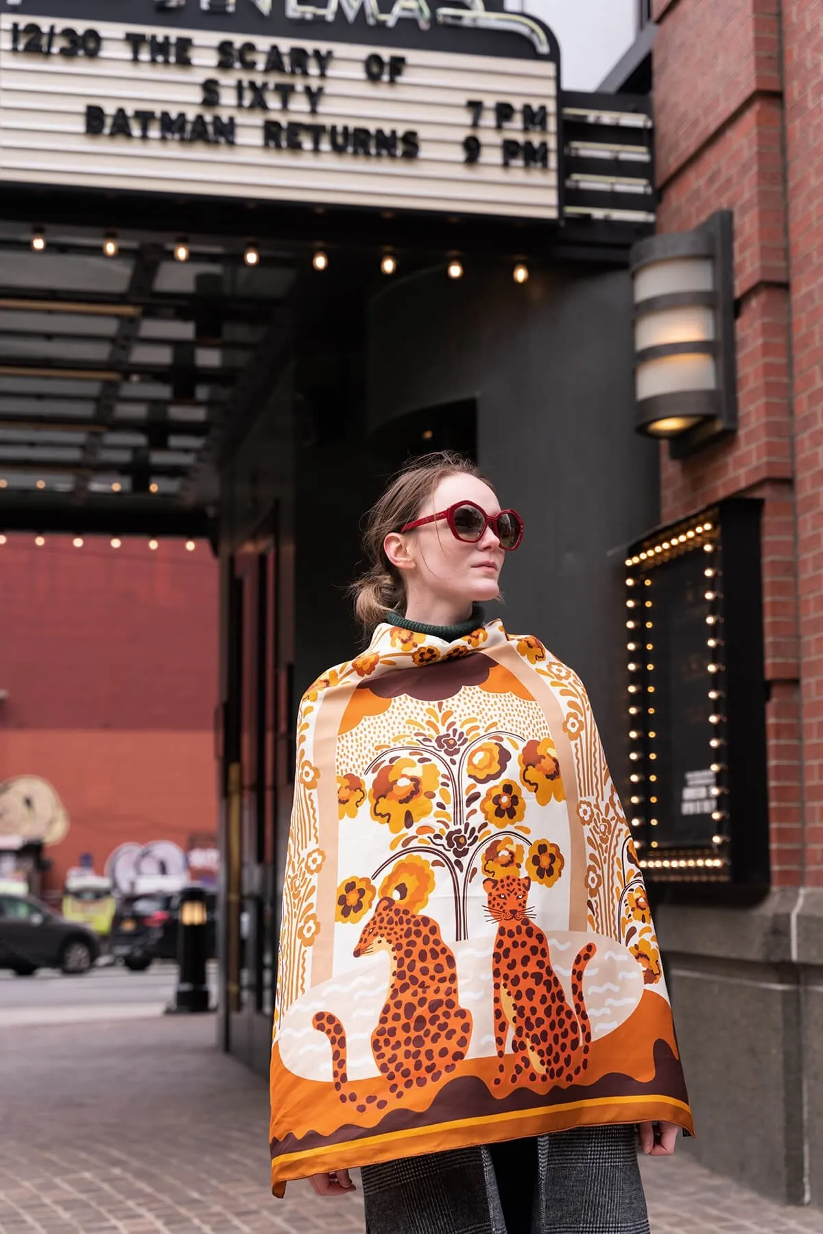 Double Sided Silk Scarf Of Leopards With Floral Fountain