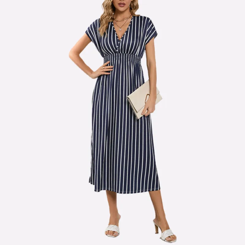 Double Slit Maxi Dress | Stripe Print