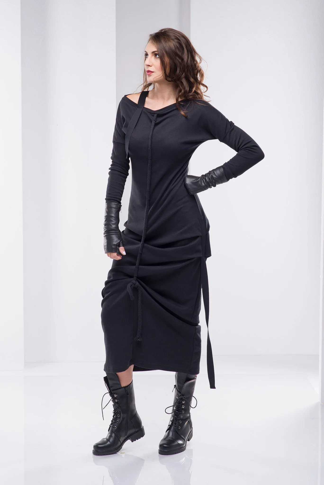 Drawstring Maxi Dress in Black