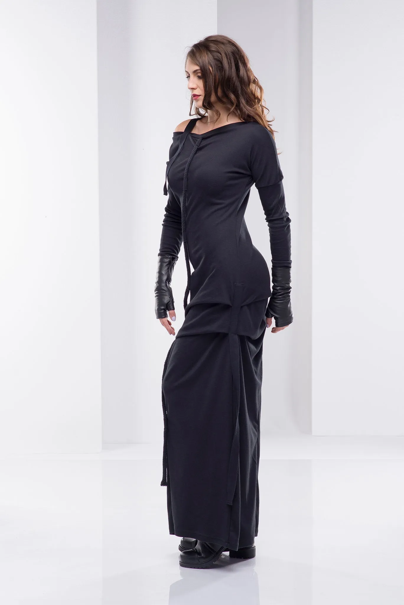 Drawstring Maxi Dress in Black