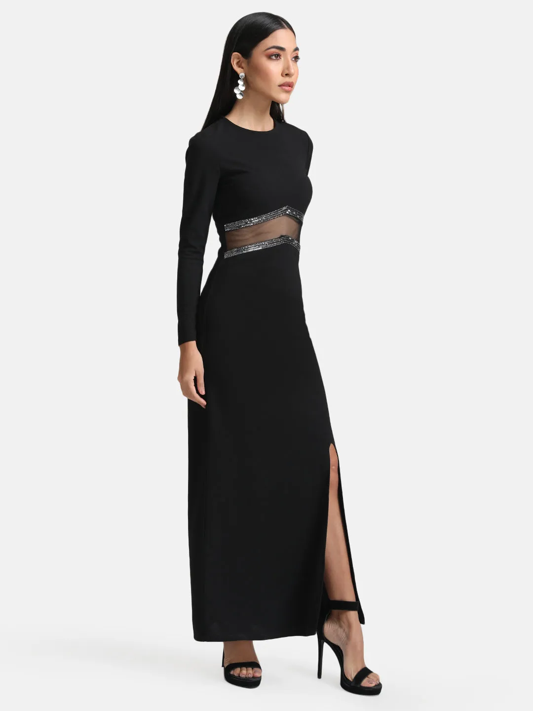 Embellished Maxi Dress With Mesh Detail