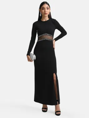 Embellished Maxi Dress With Mesh Detail