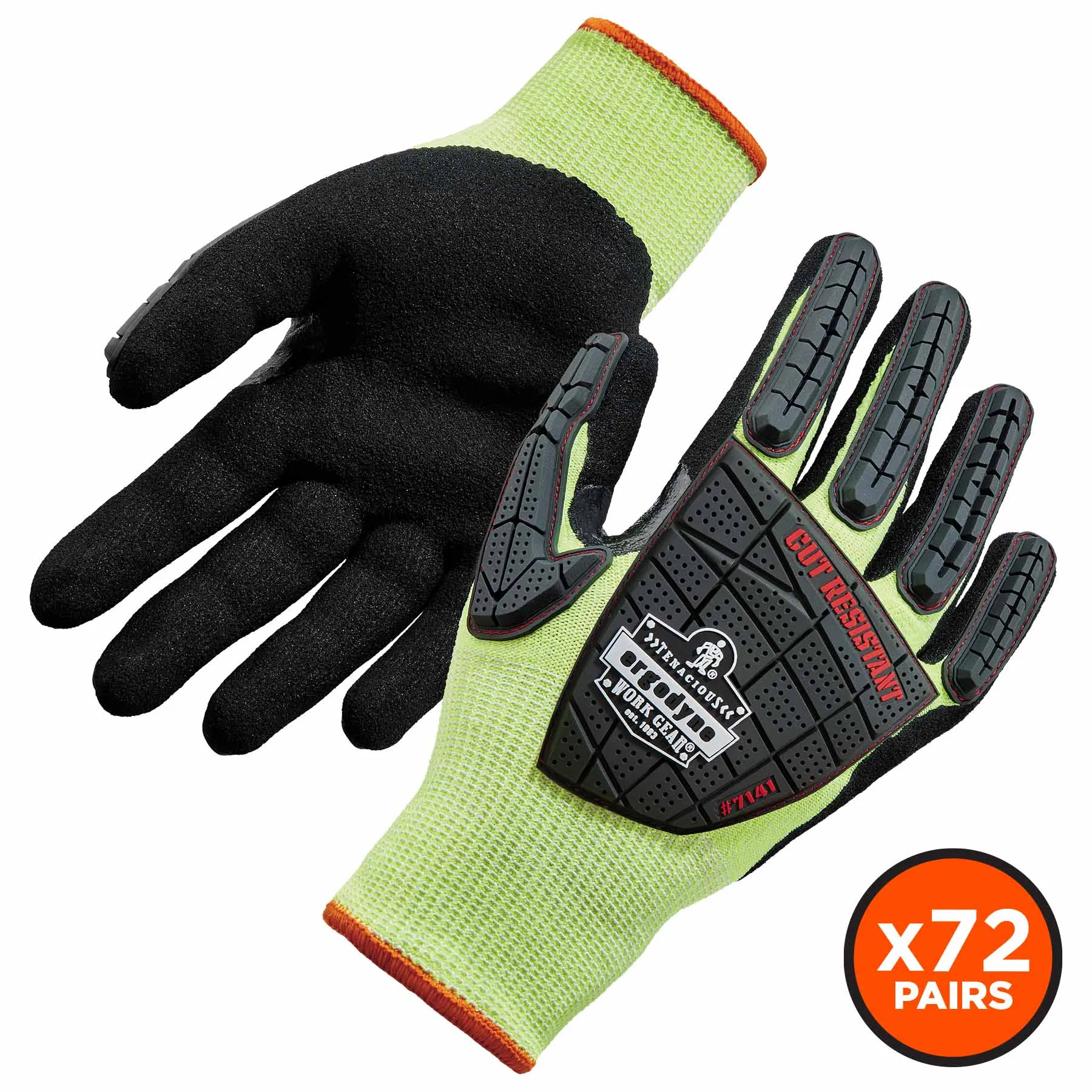 Ergodyne 17834 7141-CASE L Lime ANSI A4 DIR Nitrile-Coated CR Gloves 72-Pair