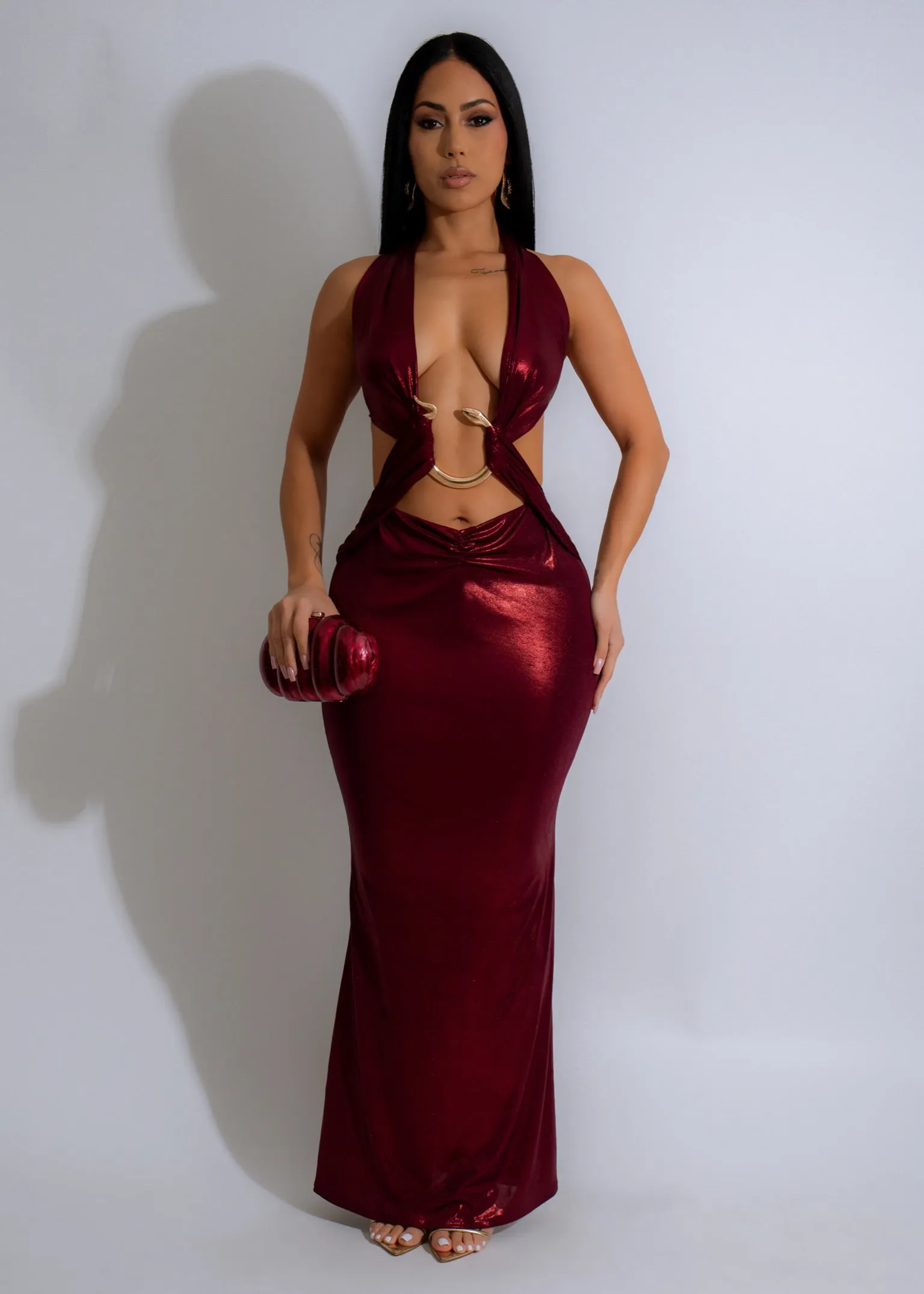 Eternal Ember Metallic Maxi Dress Red